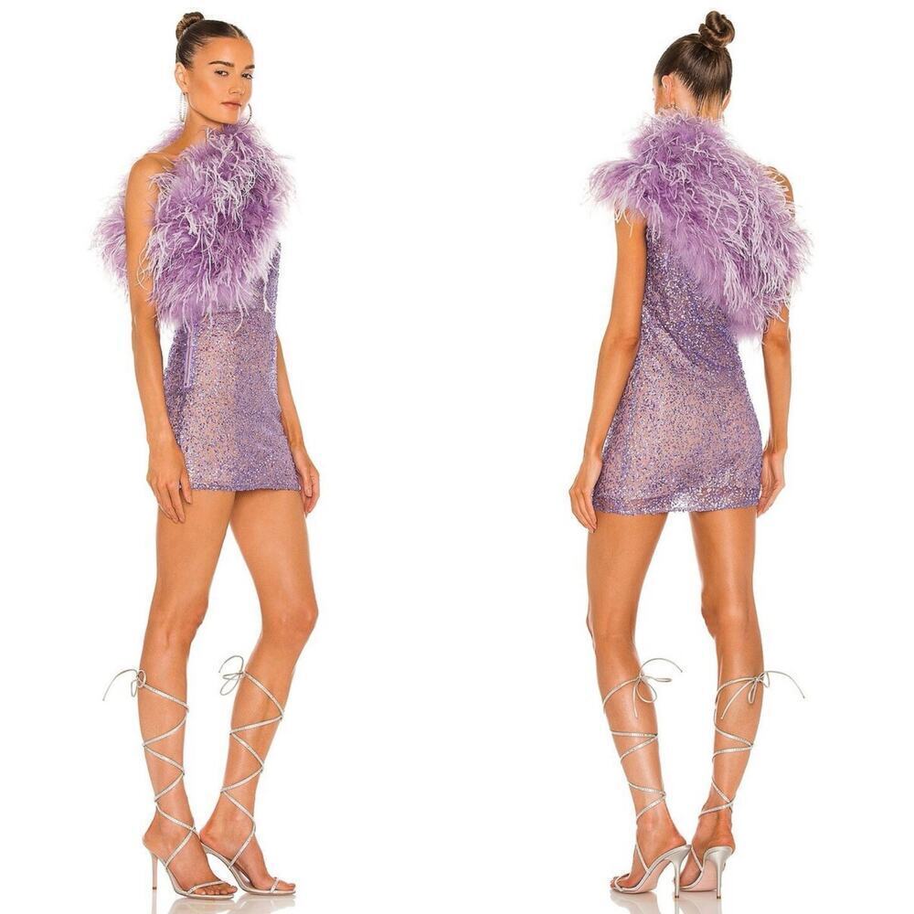 Bronx & Banco Lulu Feather Mini Dress Lilac Purple Sequin Embellished Size 6 - Picture 9 of 12